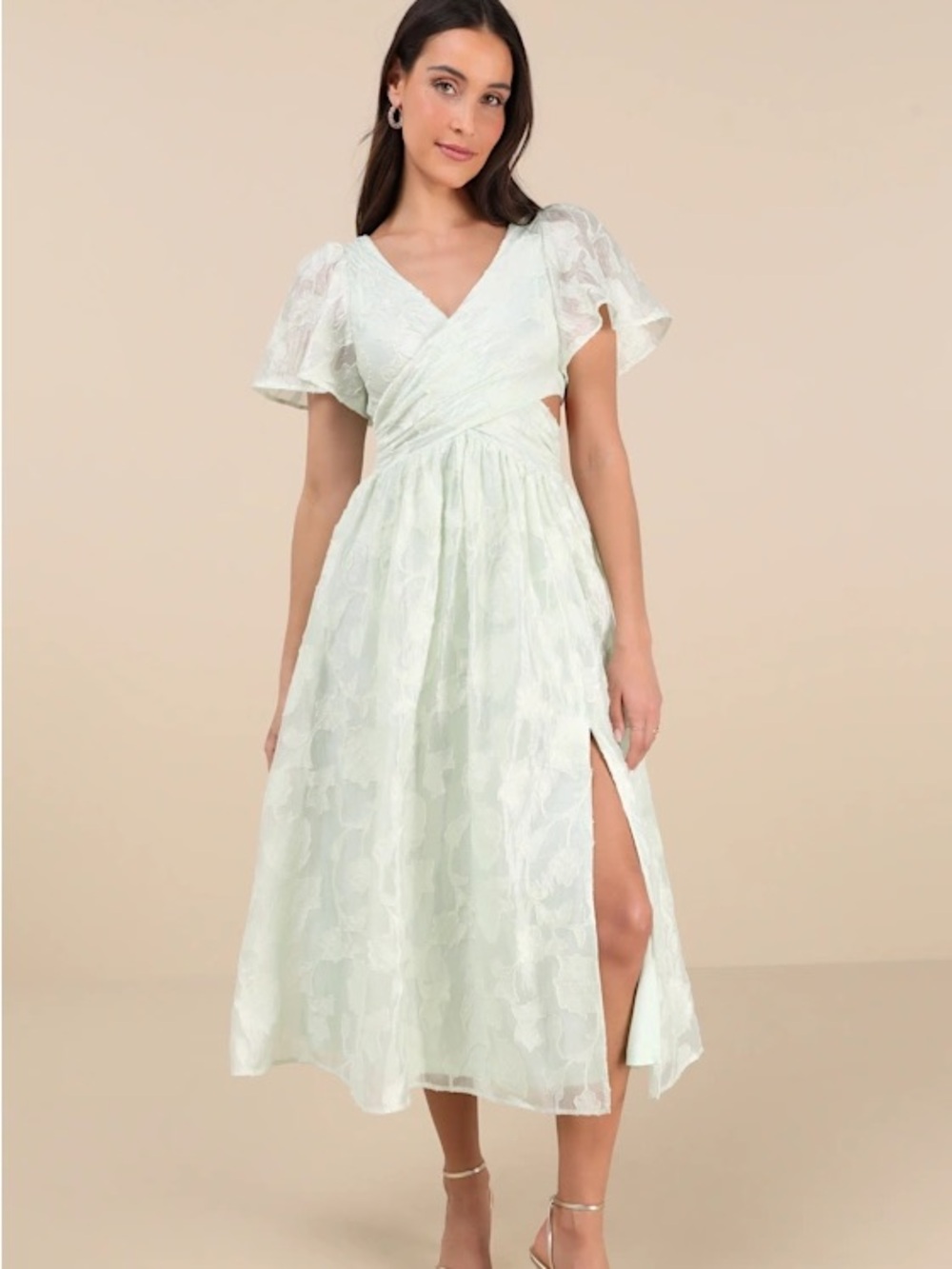 Lulus Hilly Light Mint Floral Jacquard Lace-Up Midi Dress